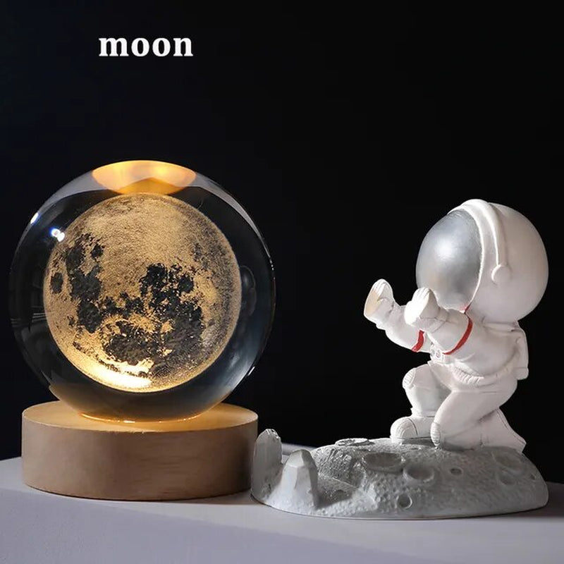 USB LED Night Light, Galaxy Crystal Ball Lamp, 3D Planet Moon Lamp, Home Decoration