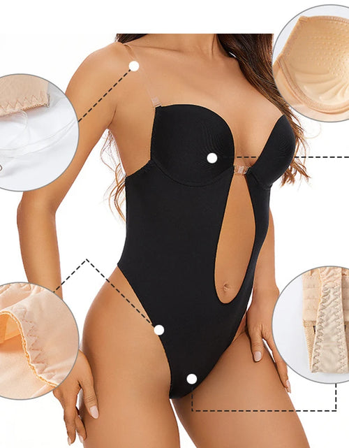 Load image into Gallery viewer, Invisible Bodysuit Women Thong Shaper Body Shapewear Sexy Deep V-Neck Backless Corset Plunge Padded Push up Slimming Underwear
