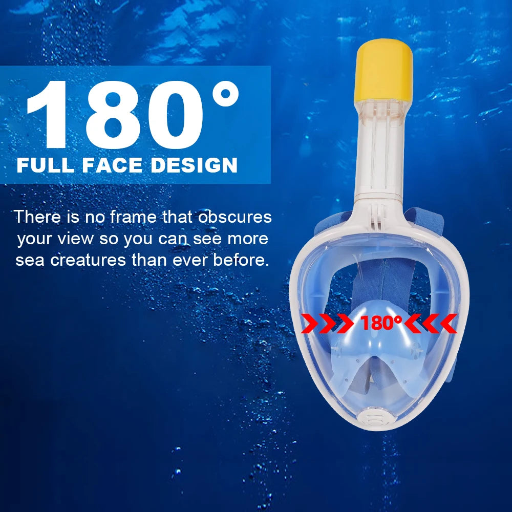 Full Face Snorkel Mask Snorkeling Swimming Diving Mask Wide View Anti-Fog Anti-Leak Safe Breathing System for Adult Kids Gift