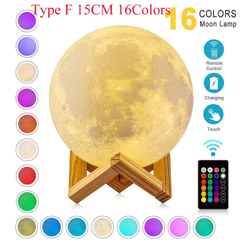 ZK30 Levitating Moon Lamp Night Light Floating 3D Printing LED Moon Lamp with Wooden Base and Magnetic with 3 Colors