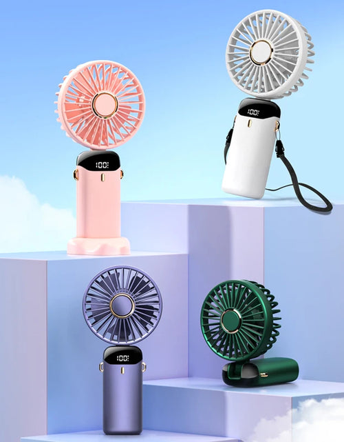 Load image into Gallery viewer, USB Handheld Mini Fan Foldable Portable Neck Hanging Fans 5 Speed USB Rechargeable Fan with Phone Stand and Display Screen
