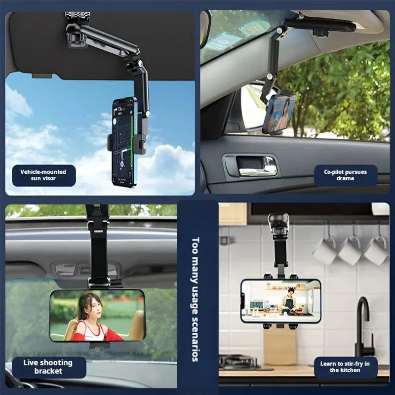 Car Sun Visor Mobile Phone Holder Multifunction Rotatable 1080 ° Retractable Applicable to All Mobile Phones