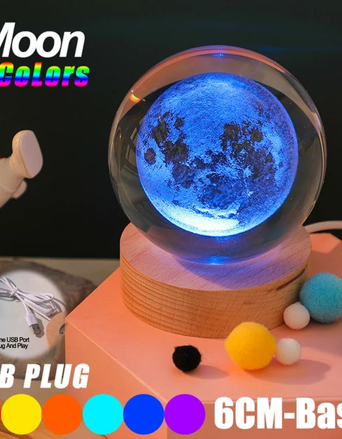 Load image into Gallery viewer, USB LED Night Light, Galaxy Crystal Ball Lamp, 3D Planet Moon Lamp, Home Decoration
