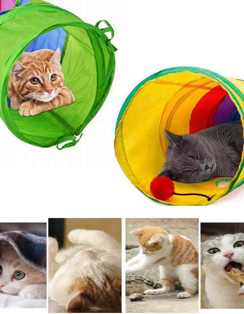 Load image into Gallery viewer, Cat Tunnel, Cat Tubes for Indoor Cats Collapsible Cat Play Toy for Puzzle Exercising Hiding Training and Running with a Red Fun Ball and 2 Holes (25&amp;120Cm) (Colorful)
