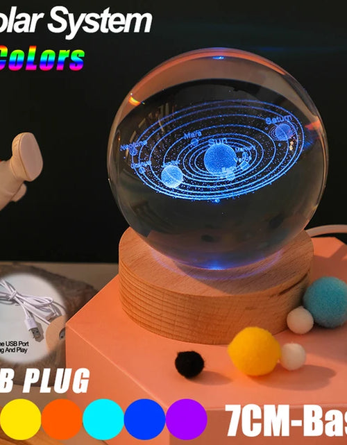 Load image into Gallery viewer, USB LED Night Light, Galaxy Crystal Ball Lamp, 3D Planet Moon Lamp, Home Decoration
