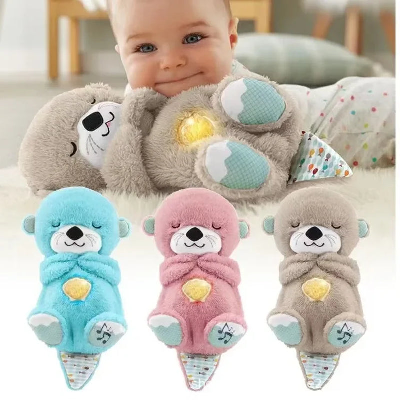 Baby Breathing Bear Baby Soothing Otter Plush Doll Toy Baby Kids Soothing Music Sleeping Companion Sound and Light Doll Toy Gift