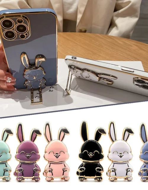 Load image into Gallery viewer, Universal Finger Ring Phone Holder Desktop Ultra-Thin Cartoon Rabbit Phone Stand Foldable Buckle Adhesive Pull Rod Support Frame
