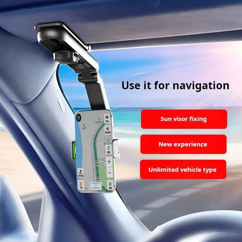 Car Sun Visor Mobile Phone Holder Multifunction Rotatable 1080 ° Retractable Applicable to All Mobile Phones