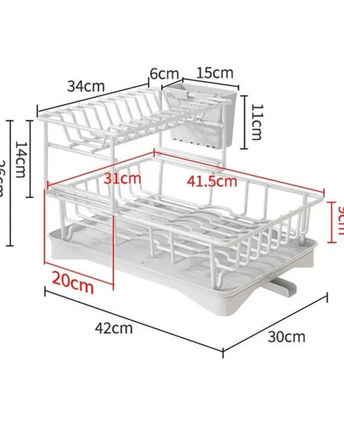 Load image into Gallery viewer, 2 Tier Dish Bowl Drainer Storage Rack Kitchen Dish Drying Rack with Drain Basket Countertop Dinnerware Organizer Drainboard
