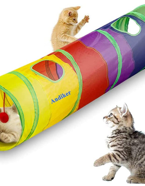 Load image into Gallery viewer, Cat Tunnel, Cat Tubes for Indoor Cats Collapsible Cat Play Toy for Puzzle Exercising Hiding Training and Running with a Red Fun Ball and 2 Holes (25&amp;120Cm) (Colorful)
