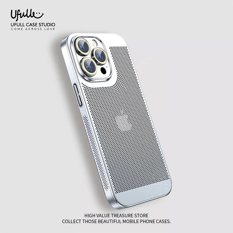 Heat Dissipation Phone Case for  15 14 11 12 13 Pro Max 14Plus XS Max Mini Cover Electroplated Border Honeycomb Mesh Shell